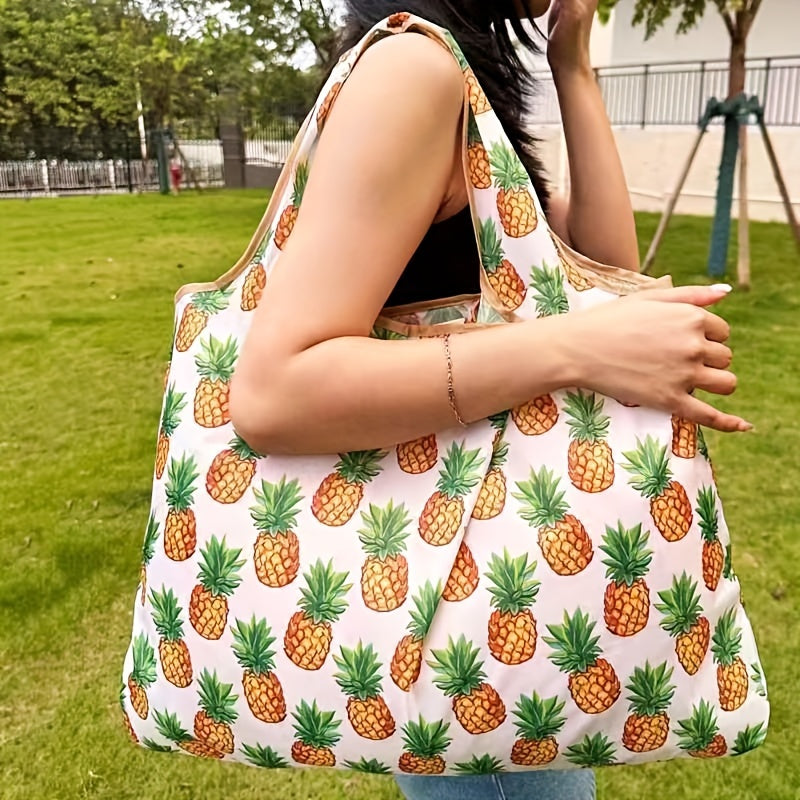 Waterproof Large Capacity Portable Lightweight Shopping Bag With Inner Bag, Cute Pineapple Printed Pattern Outdoor Camping Travel Luggage Bag