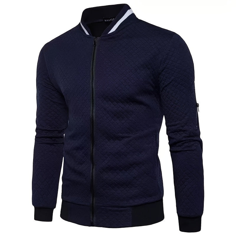 Men's Casual Fleece-Lined Jacket - Warm, Stylish Zip-Up with Stand Collar for Fall/Winter