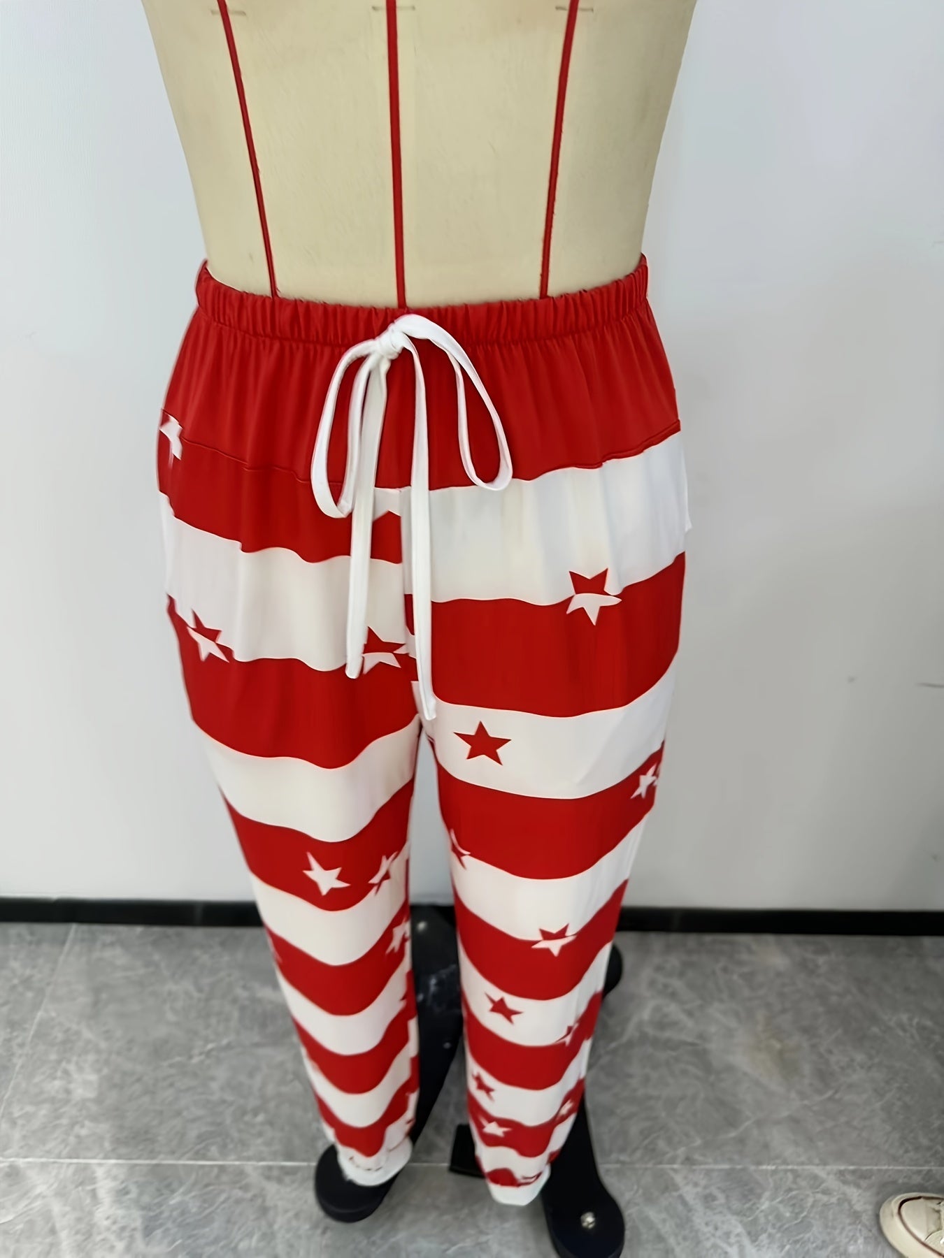 Stars & Stripe Print Pants, Casual Drawstring Waist Jogger Pants, Women's Clothing