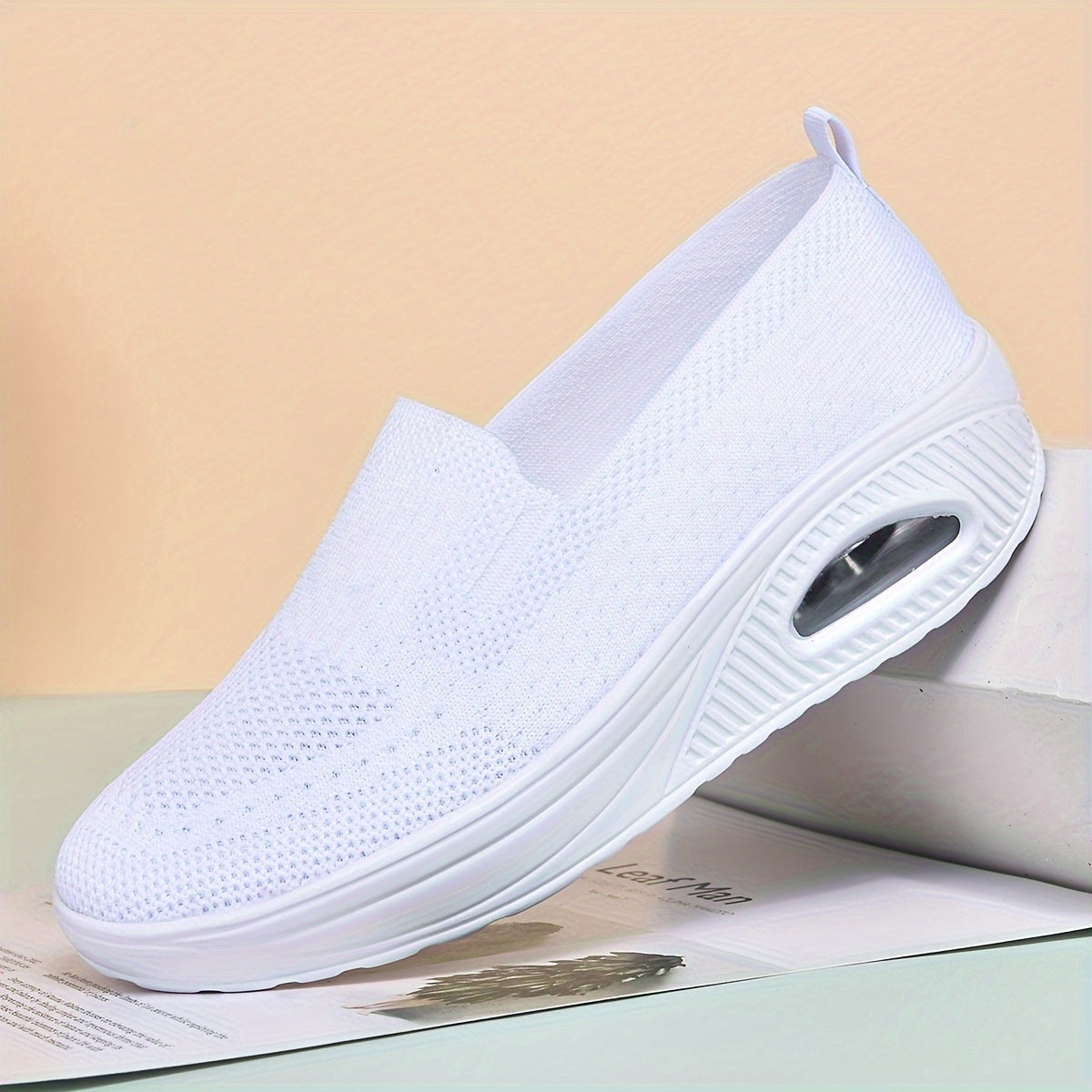 Women's Casual Slip On Sneakers, Platform Soft Sole Knitted Walking Shoes, Air-cushion Breathable Wedge Shoes For Autumn