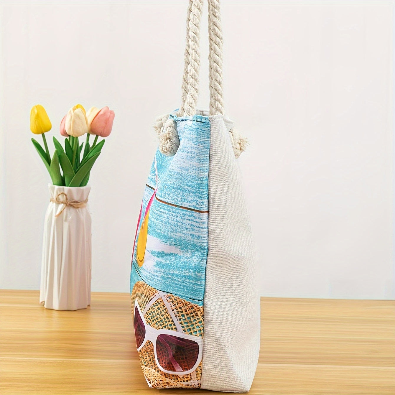 Women's Beach Shell Slippers Fashion Printed Shoulder Bag Canvas Bag Handbag