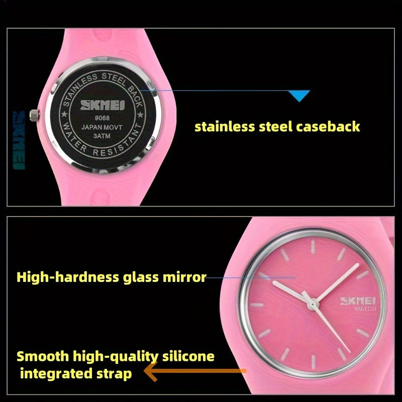 SKMEI Fashionable Unisex Quartz Wrist Watch with Stainless Steel Case and High-Quality Silicone Strap - Stylish Integrated Design with High-Hardness Glass, Sleek for Men and Women