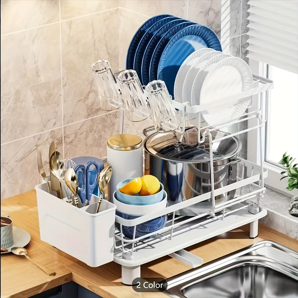 2-layer bowl and dish drying rack suitable for kitchen counter metal bowl and dish drain with knife cup tableware rack