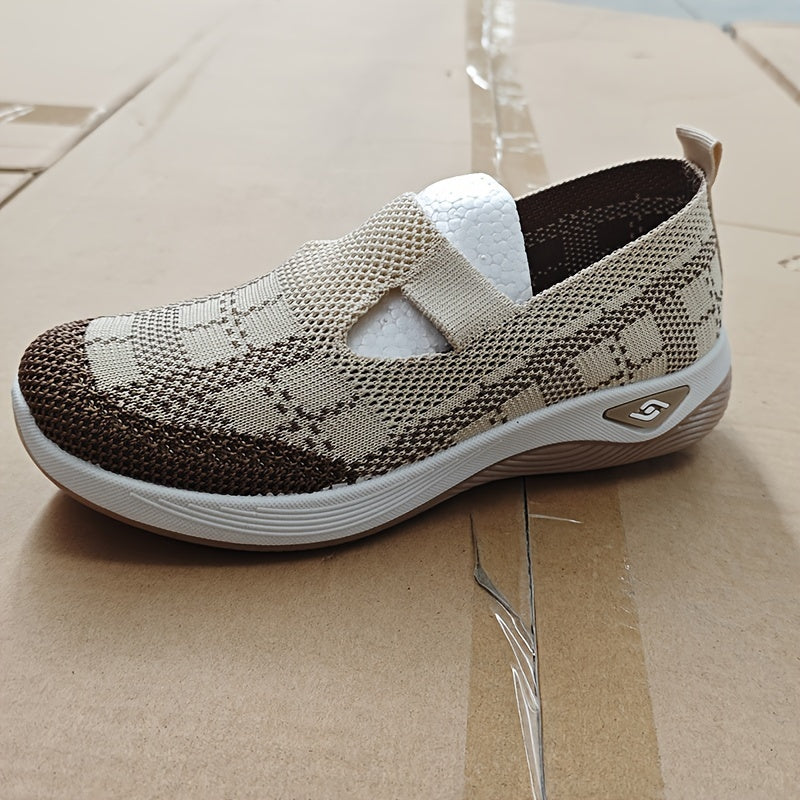 Womens Lightweight Knit Cut-out Sneakers - Ultra-Casual, Exceptionally Breathable Sports sole, Easy Slip-On Shoes with Super Lightweight Construction and Flat Heel for Comfort - Perfect for Outdoor Walking and Casual Strolls