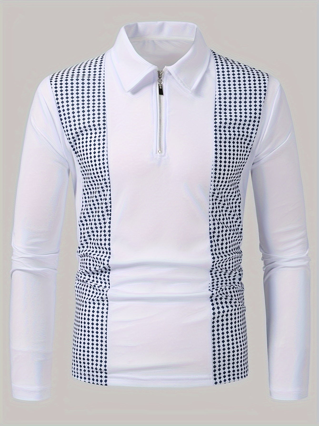 Polka Dot Print Men's Color Block Casual Long Sleeve Lapel Shirt, Spring Fall