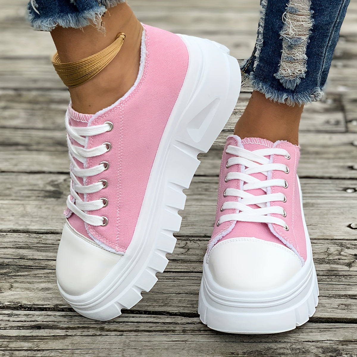 Women's Platform Sneakers, Casual Lace-up Fashion Canvas Shoes, All-Match Low Top Sports Shoes