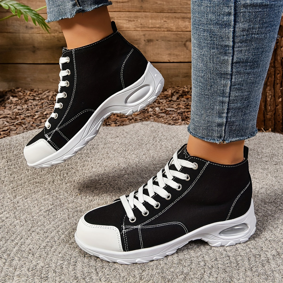 Women's Mid-Top Canvas Sneakers - Casual Lace-Up, Breathable Fabric, All-Season Comfort