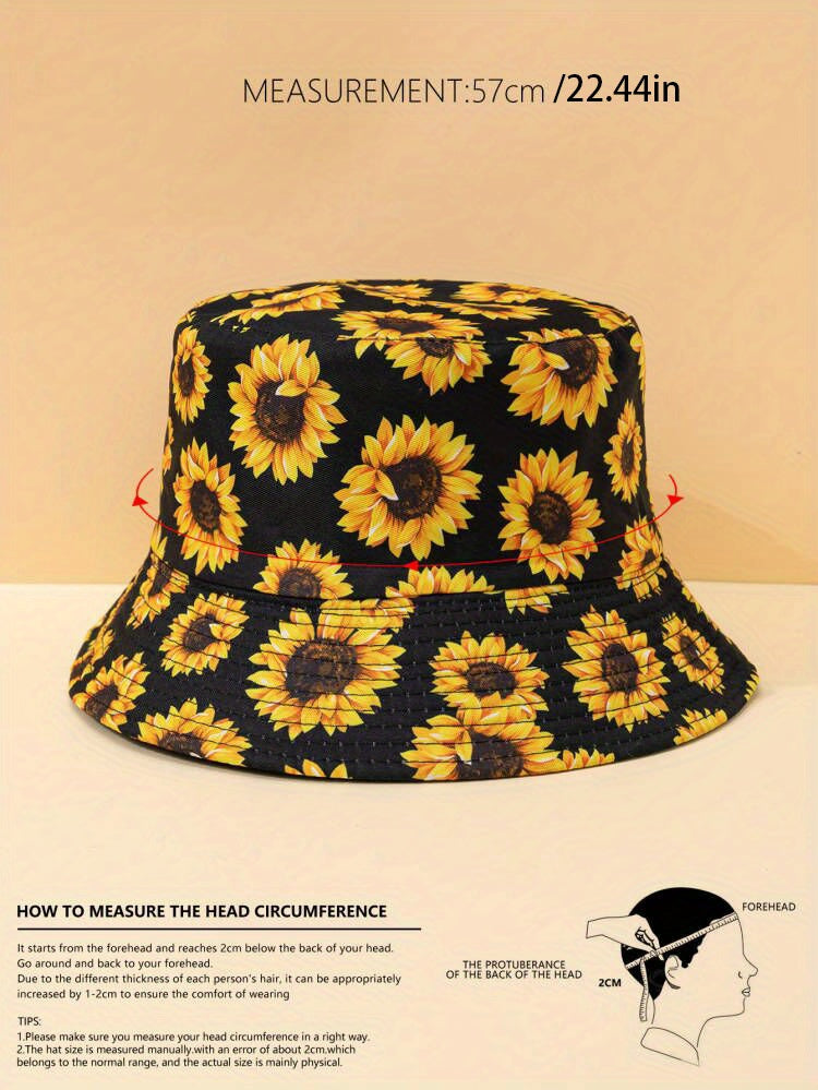 Sun Flower Fisherman Hat Trend Printed Casual Bucket Hat Women Outdoor Sunscreen Travel Beach Hats