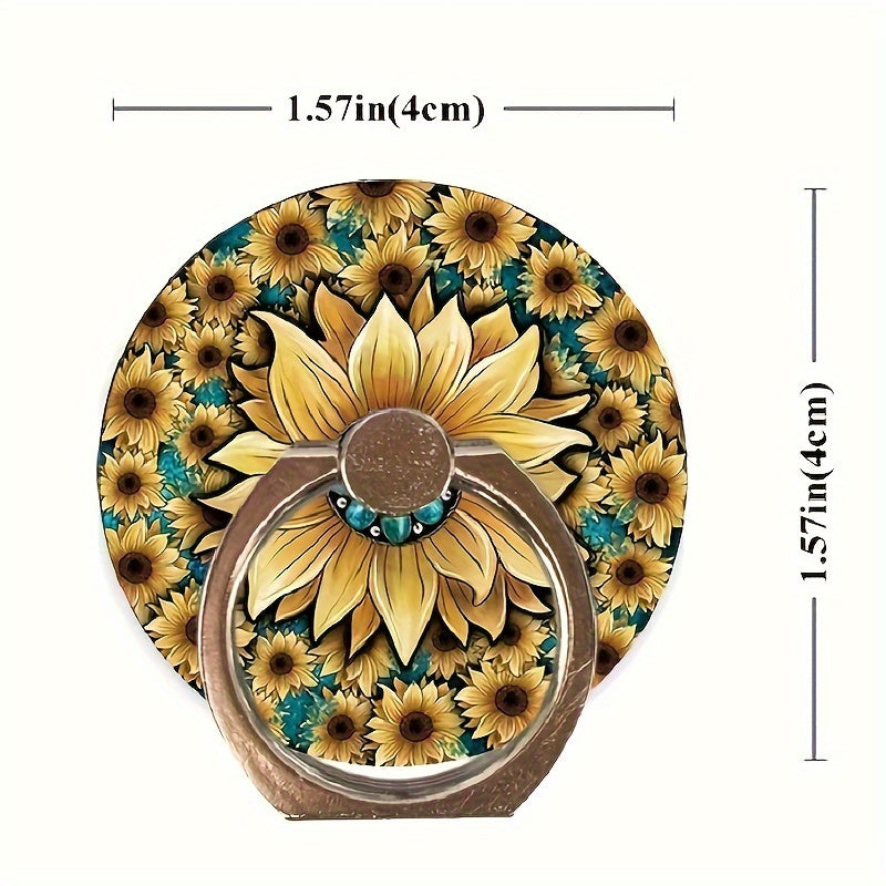 1pc Floral Sunflower Design Cell Phone Ring Holder Stand, cool Design Lightweight And Convenient 360-Degree Rotation Universal Smartphone Round Ring Holder, Compatible With Smartphones And Tablets