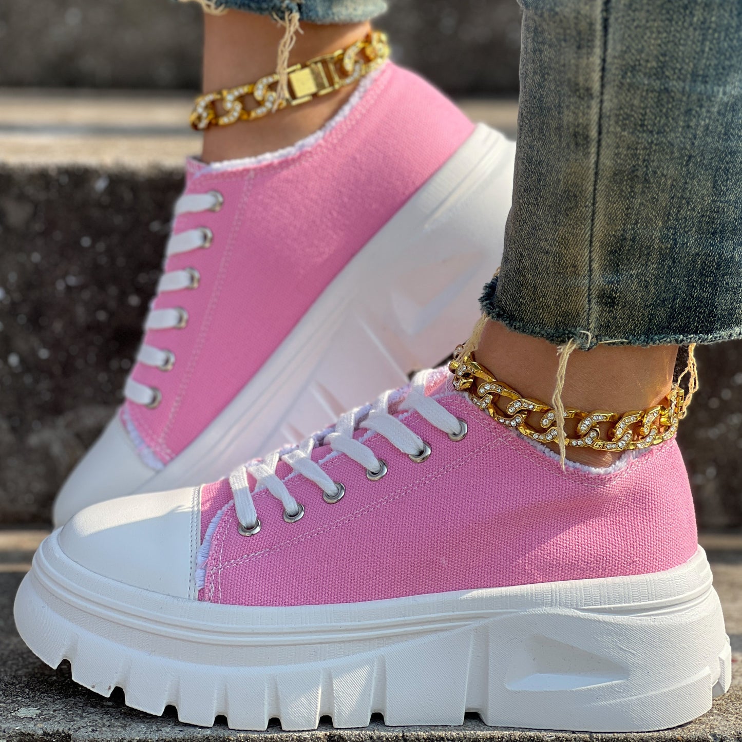 Women's Solid Color Casual Shoes, Lace Up Platform Soft Sole Shoes, Low-top Canvas Walking Shoes