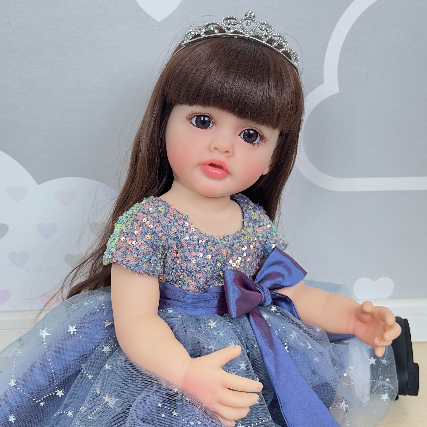 1pc 55cm Full Glue Vinyl Imitation Doll, With Princess Gauze Skirt, Pasted Long Hair, Can Enter The Water And Stand Against The Wall, Children's Play House Toy, Birthday Gift Easter Gift