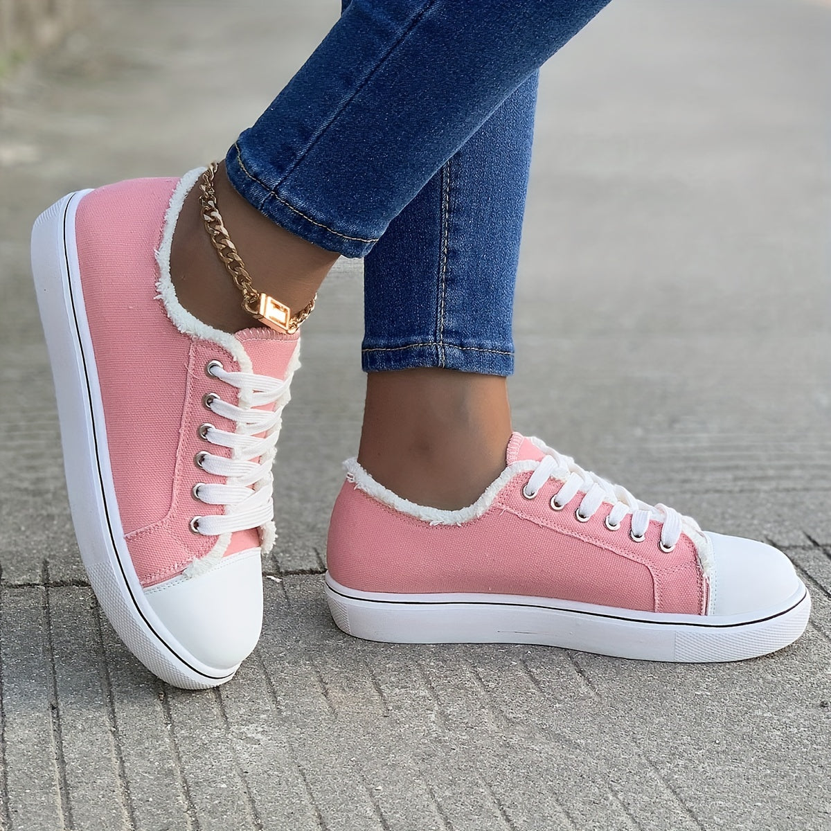 Women's Low Top Canvas Shoes, Casual Round Toe Flat Walking Shoes, Lightweight Sneakers