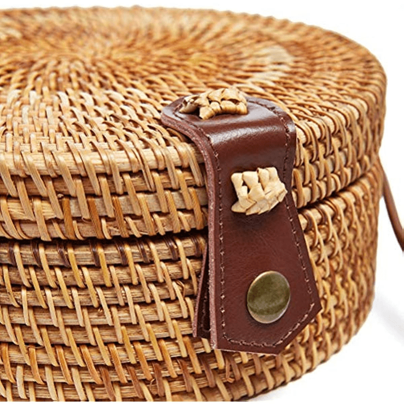 Small Round Straw Bag, Women's Simple Casual Crossbody Bag Versatile Straw Shoulder Bag