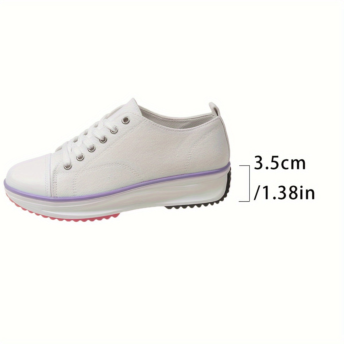 Women's Solid Color Casual Sneakers, Lace Up Platform Soft Sole Waking Comfort Shoes, Low-top Wedge Canvas Trainers