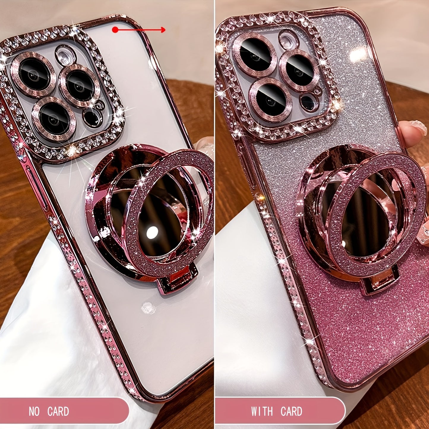 New Luxury High-Grade Glitter Double Row Diamond Mirror Magnetic Bracket All-Inclusive Lens Mobile Phone Case Suitable for Apple for Iphone 16 15 14 13 12 11 Pro Max / Niche Transparent Anti-Fall Soft Glue Protective Back Cov