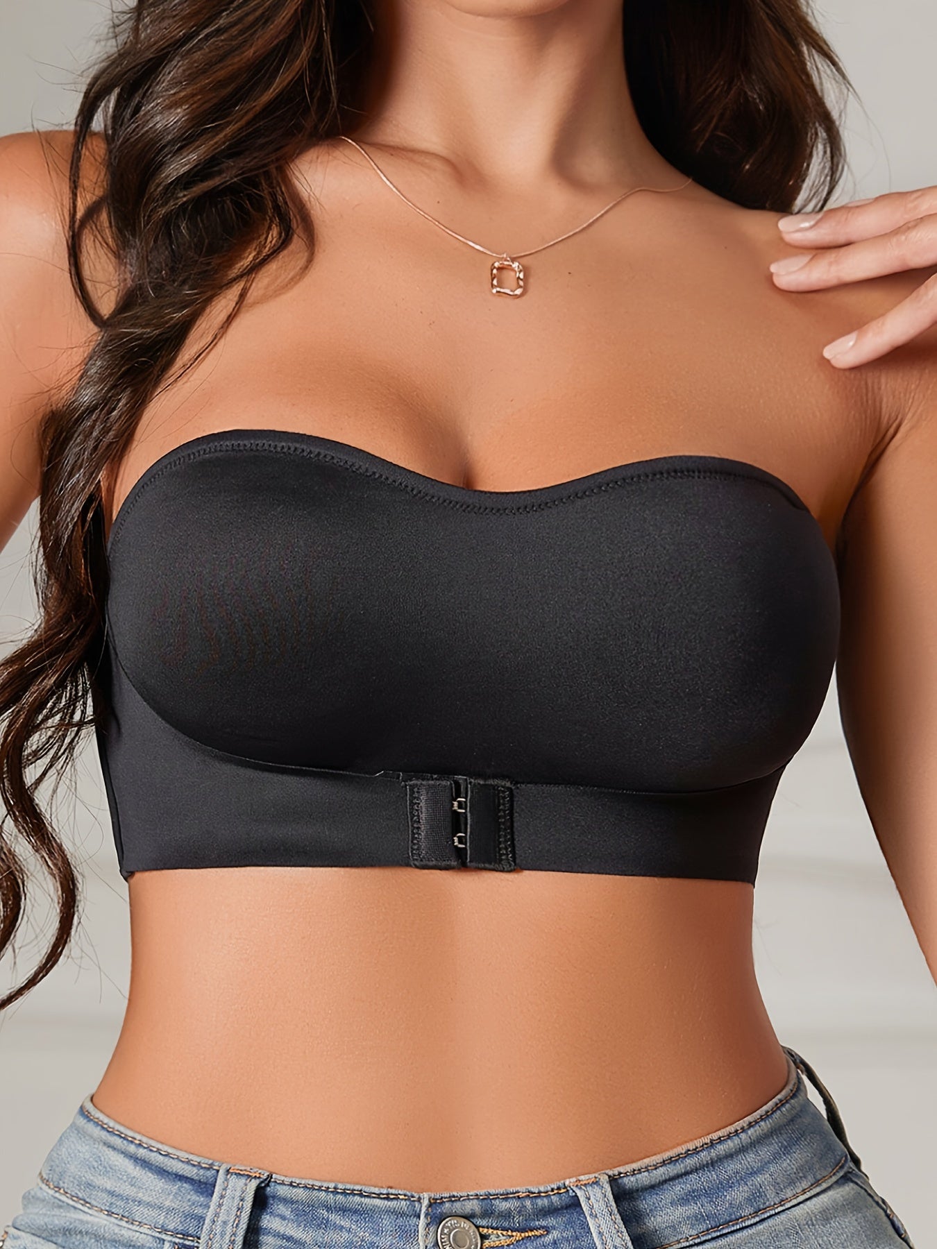 Front Buckle Strapless Bra, Wireless Non Padded Bandeau Bra, Women's Lingerie & Underwear