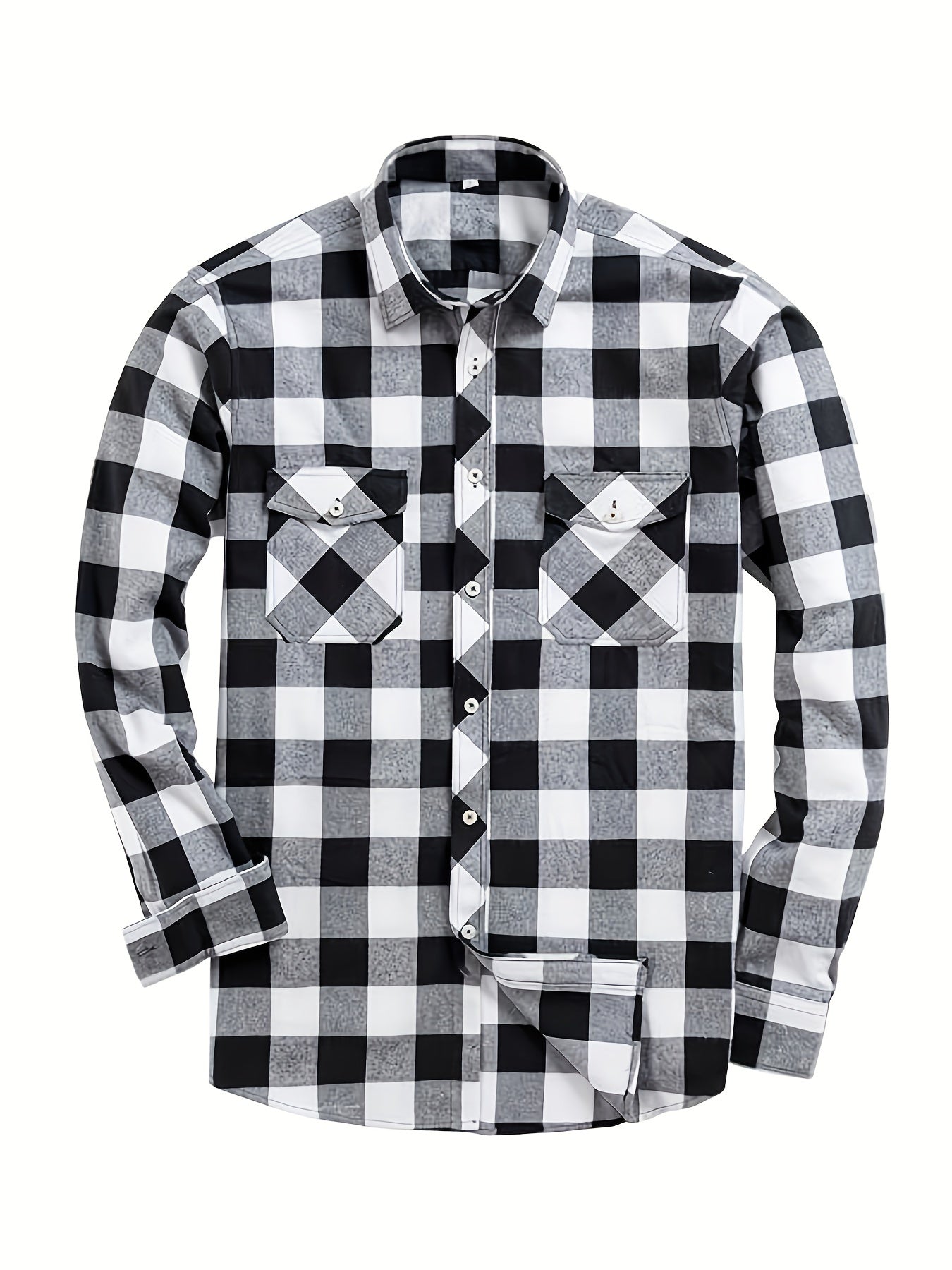 Men's Lapel Long Sleeve Plaid Shirt For Spring/ Fall