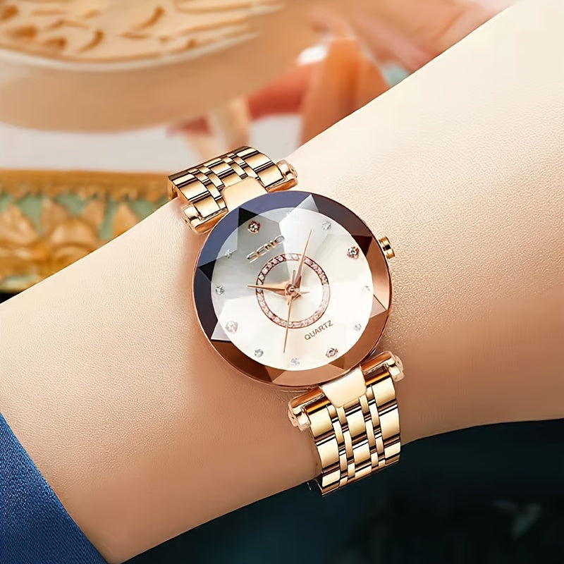 Women's Watch Luxury Dial Cutting Quartz Watch Fashion Fashion Analog Stainless Steel Wrist Watch