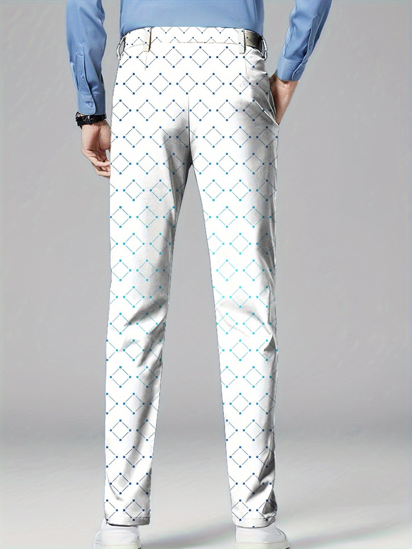 Men's Argyle Graphic Print Suit Pants With Pockets, Dress Pants For Party Wedding Outdoor