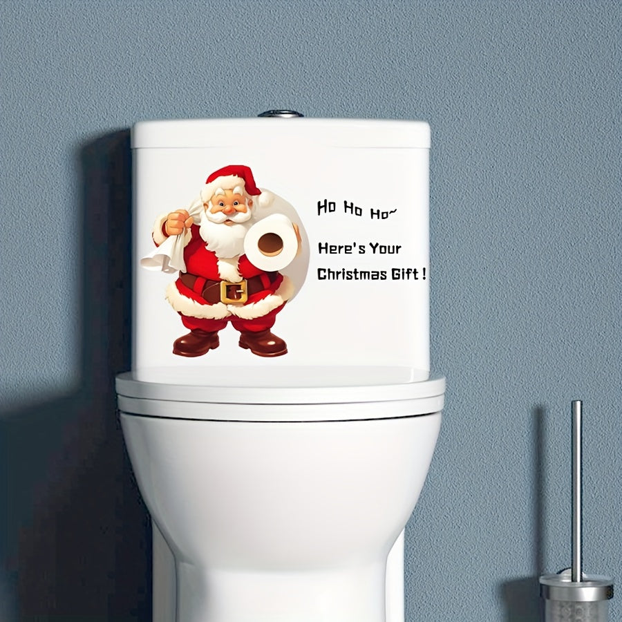 Santa Claus Christmas Toilet Lid Decal - Removable PVC Bathroom Sticker, Matte Finish, Reusable Holiday Wallpaper Decorative Toilet Bolt Covers Toilet Stickers Decals Removable