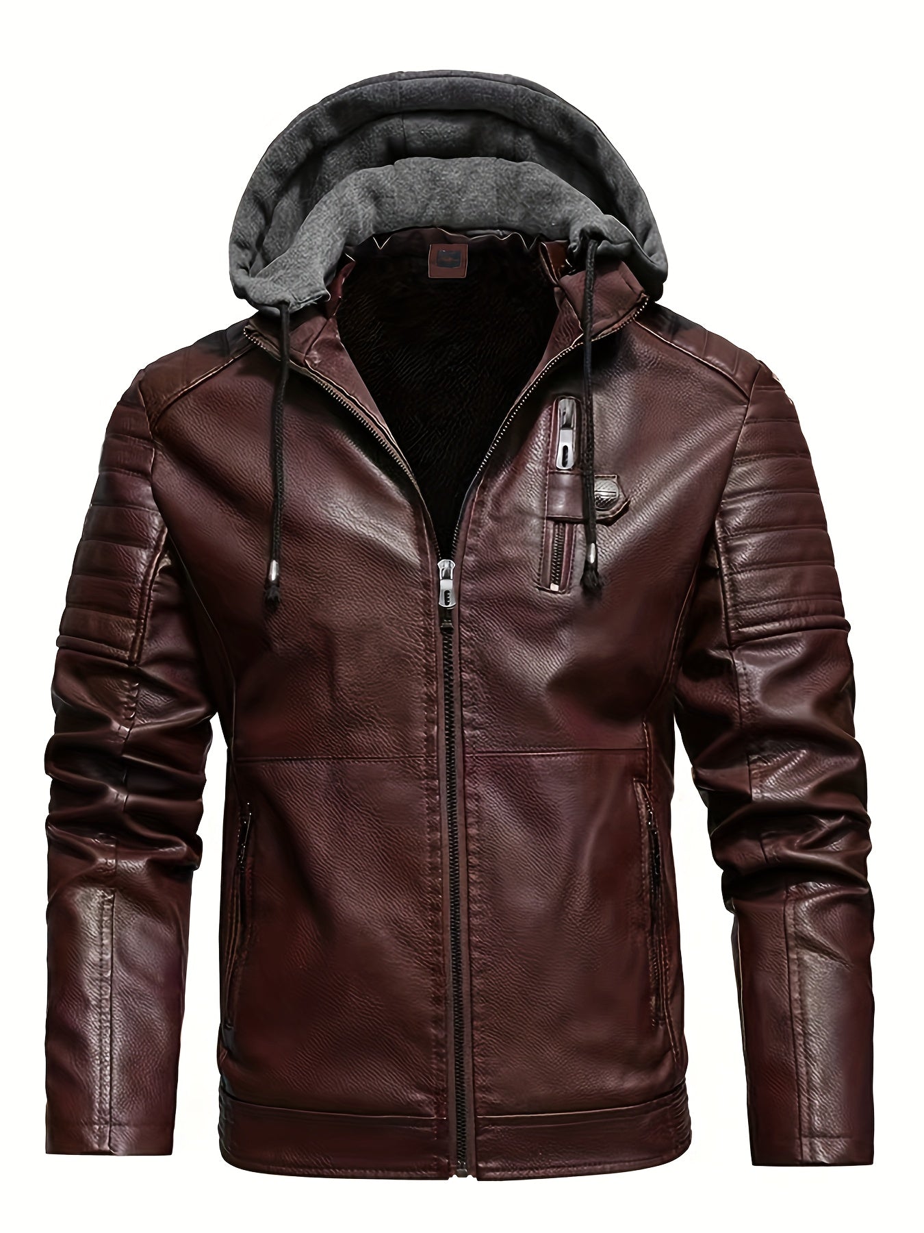 Men's Softshell Jacket With Hood - Windproof PU Leather Jacket For Casual Outings, Cycling, And Outdoor Activities In Autumn/Winter