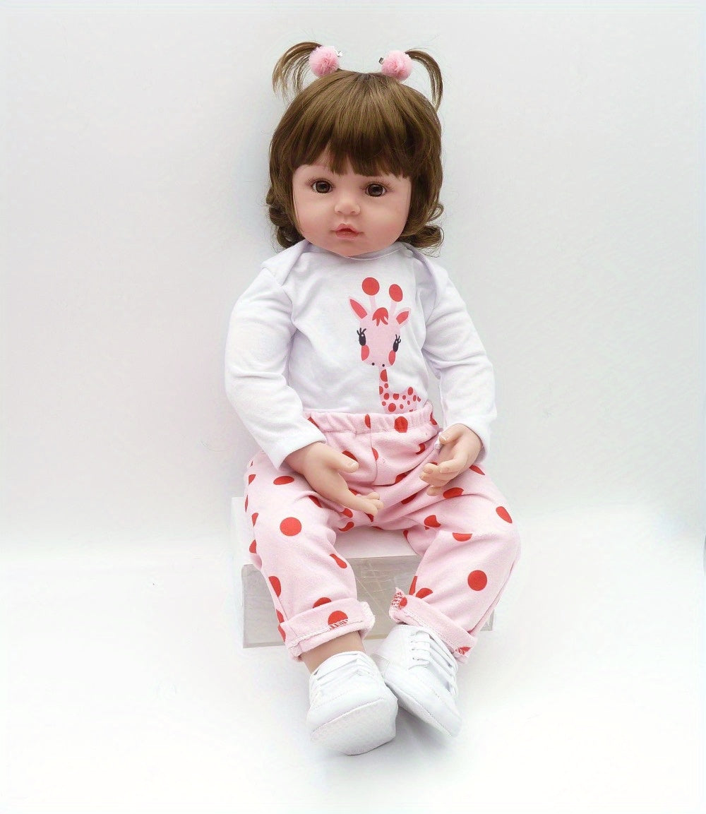 19 Inch/ 48 Cm Soft Vinyl Reborn Doll, Lovely Baby Girl With Hairwig In Pink Clothes And A Plush Giraffe Toy, Halloween/Thanksgiving Day/Christmas gift Carnival