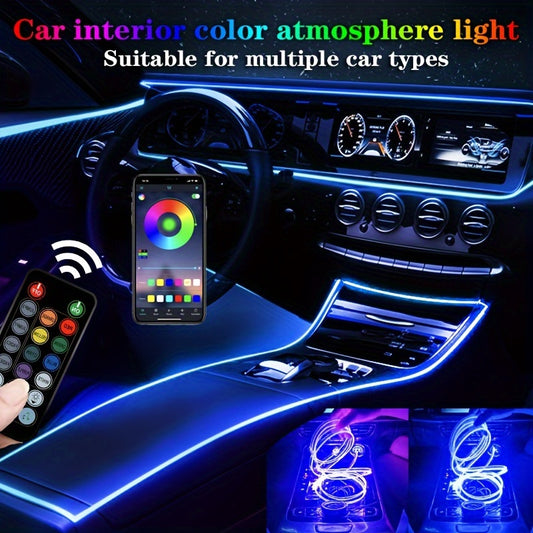 5 In 1 Automotive Led Lights, Automotive Interior Lights, Color RGB Color Ambient Led Lighting Kit, Fiber And Music Synchronized Rhythm Of Multiple Color Variations, Four Door Atmosphere Lights, Neon Accessories For Center Co