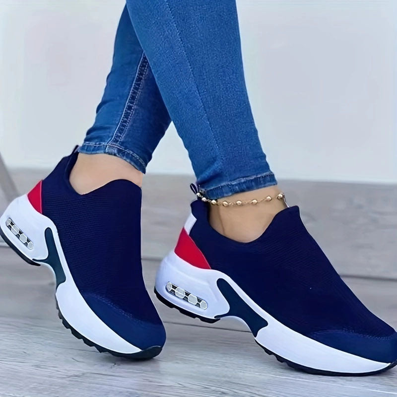 Women's Colorblock Flatform Sneakers, Slip On Round Toe Low-top Non-slip Lightweight Shoes, Versatile Comfy Shoes