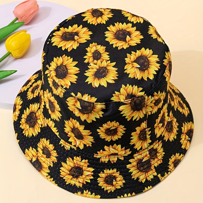 Sun Flower Fisherman Hat Trend Printed Casual Bucket Hat Women Outdoor Sunscreen Travel Beach Hats