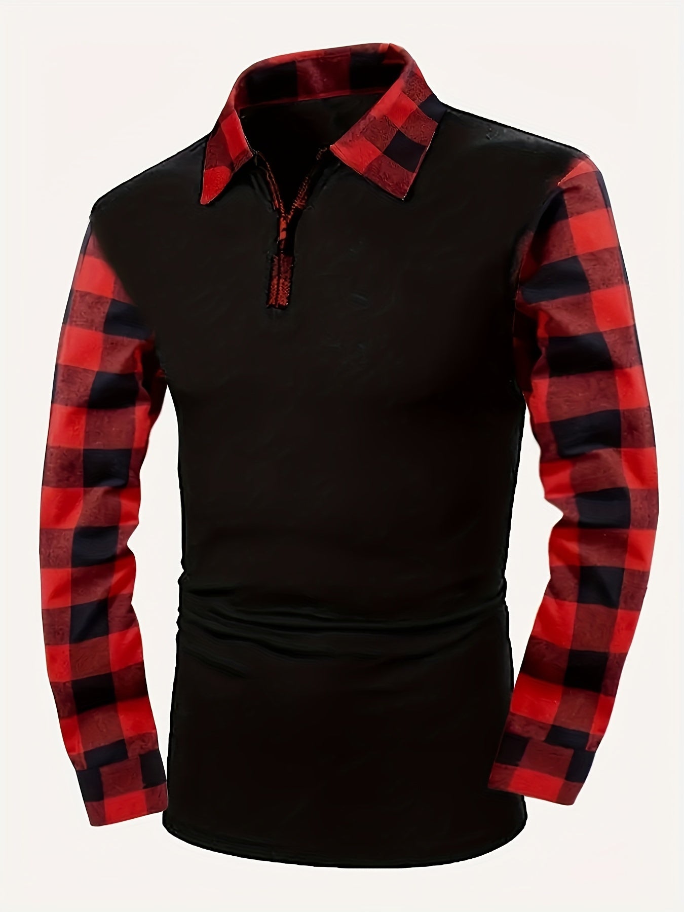 Men's Casual Retro Plaid Lapel 1/4 Zipper Long Sleeve Shirt For Business