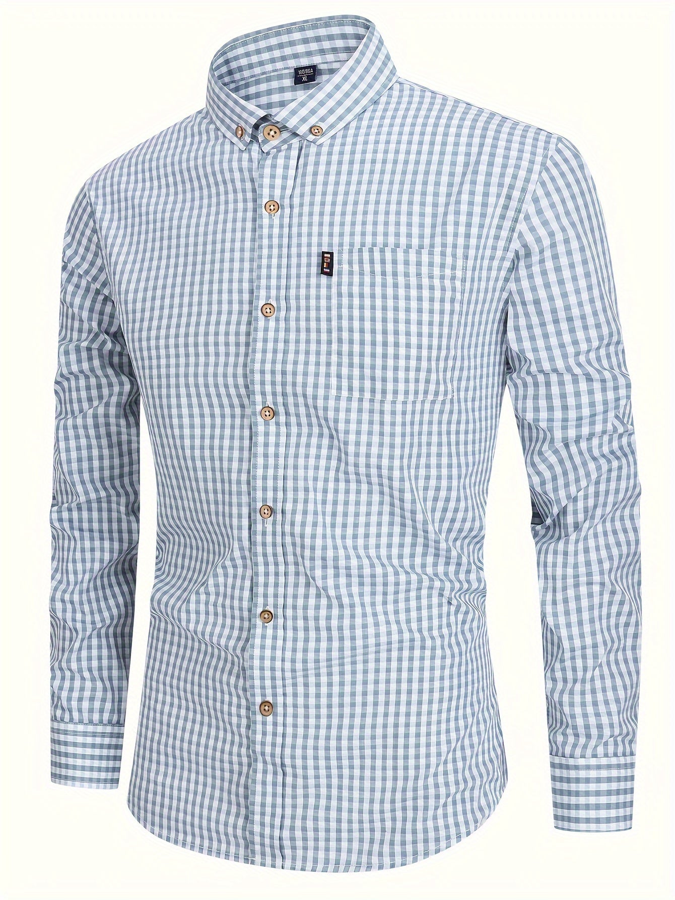 Men's 100% Cotton Checkered Print Shirt, Casual Lapel Button Down Long Sleeve Shirt For Spring Fall