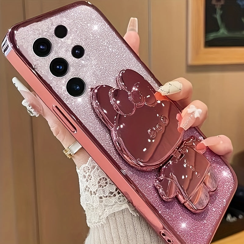 Phone Case For Samsung A54 5G Women Cute Rabbit Mirror Holder, Electroplated Teen Girls Silicone Shockproof For Samsung A54