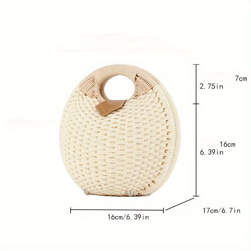 Holiday Theme Straw Satchel Bag for Women - Solid Color Woven Beach Tote with Buckle Closure and Polycotton Lining - Fashionable Shell-Shaped Handwoven Casual Purse