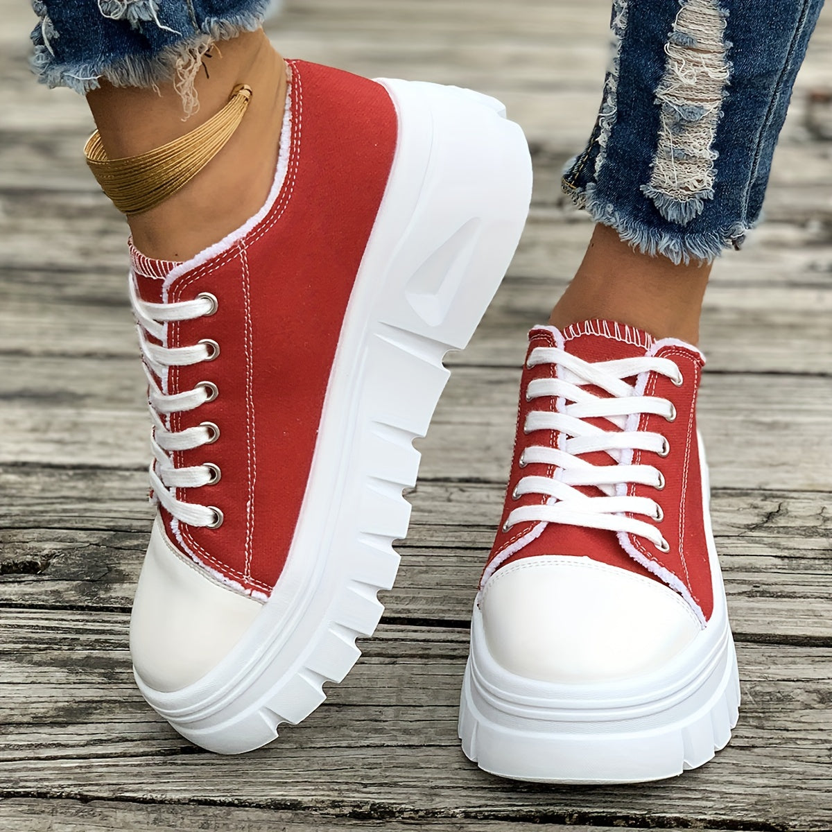 Women's Platform Sneakers, Casual Lace-up Fashion Canvas Shoes, All-Match Low Top Sports Shoes