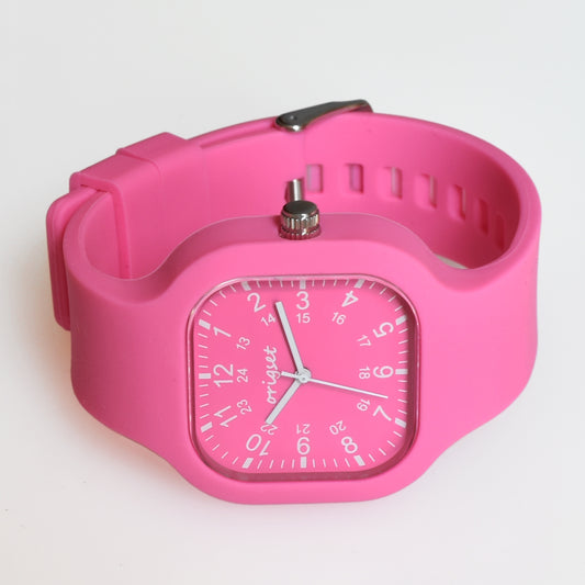 origset Women Watch Ladies Hot Pink Square 24 Hour 3-Hand For Nurse Medical Students Teachers Doctors Colorful WaterProof 12 & 24 hour with Second Hand, Easy to Read Time