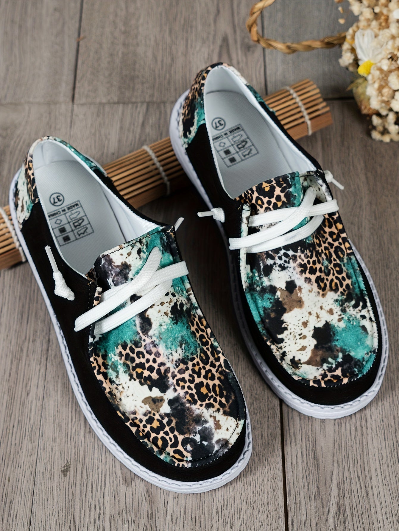 Color Blocking Leopard & Floral Pattern Flat Shoes, Women's Fashion Slip On Casual Shoes, Lightweight Soft And Comfortable Walking Shoes, Breathable Sport Running Shoes