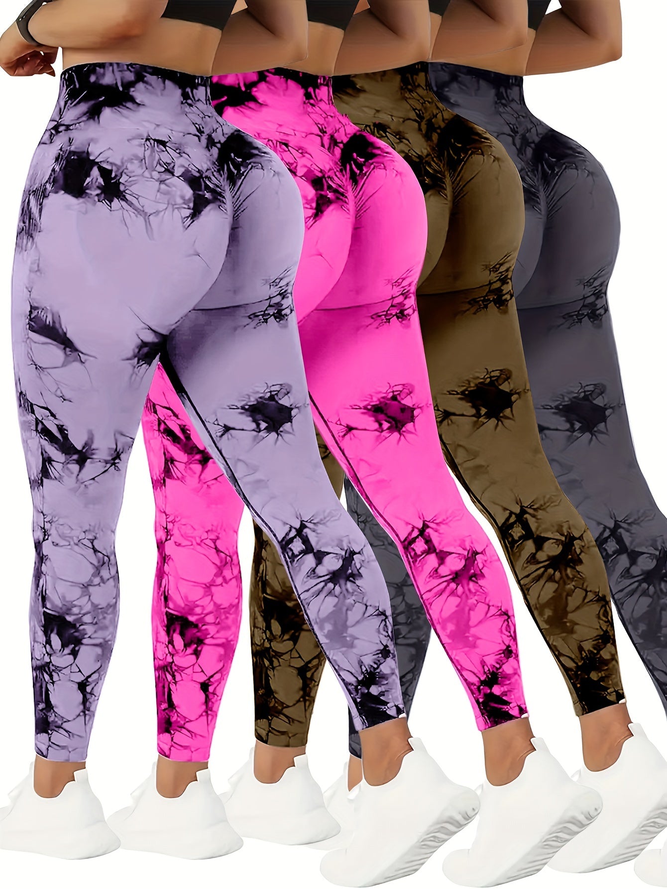 4pcs Tie Dye High Waist Sports Leggings, Running Workout Fitness YogaTight Pants, Women's Leggings