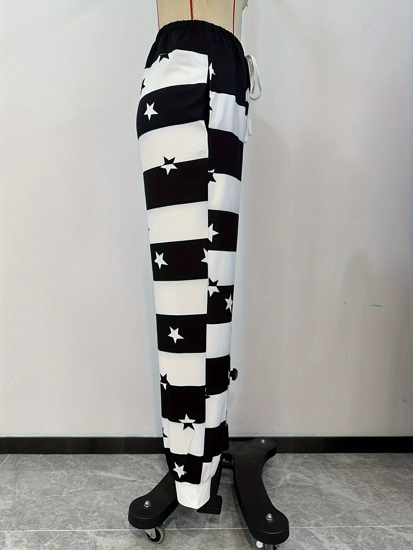 Stars & Stripe Print Pants, Casual Drawstring Waist Jogger Pants, Women's Clothing