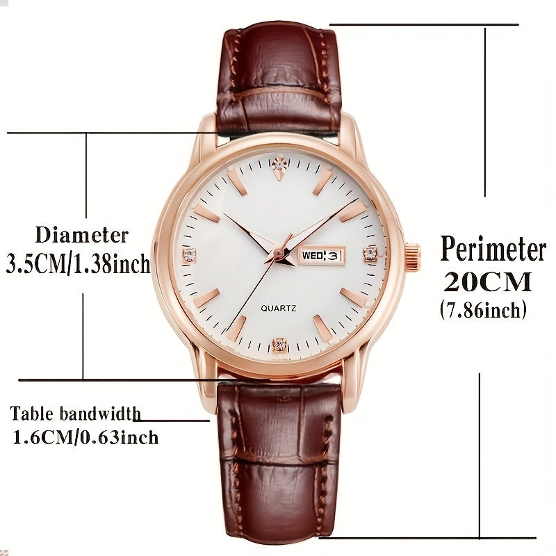 Classic belt double calendar ladies watch luminous needle fashion delicate daily wear watch 1