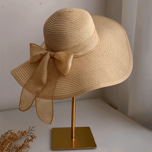 Women's Extra Large Brim Straw Sun Hat, Summer UV Protection Wide Brim Hat with Bowknot, Beach Sunshade Floppy Hat, Elegant Vacation Travel Sun Cap