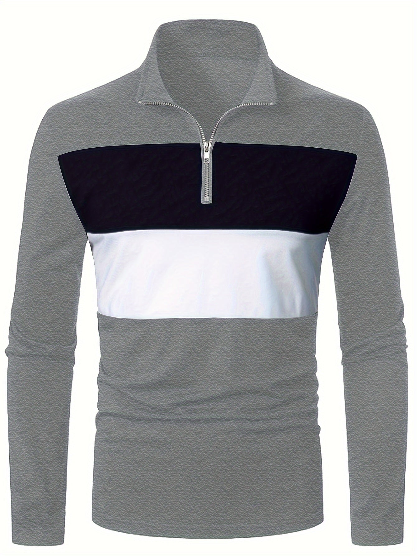 Men's Color Matching Golf Shirt, Casual Breathable Half Zipper Long Sleeve Shirt For Spring Fall Outdoor Activities