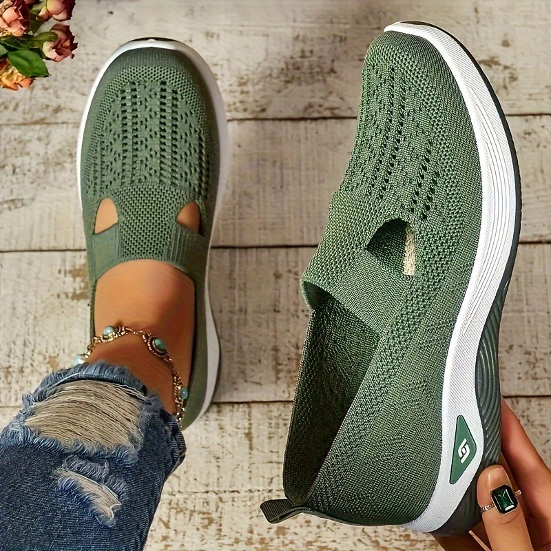 Womens Lightweight Knit Cut-out Sneakers - Ultra-Casual, Exceptionally Breathable Sports sole, Easy Slip-On Shoes with Super Lightweight Construction and Flat Heel for Comfort - Perfect for Outdoor Walking and Casual Strolls