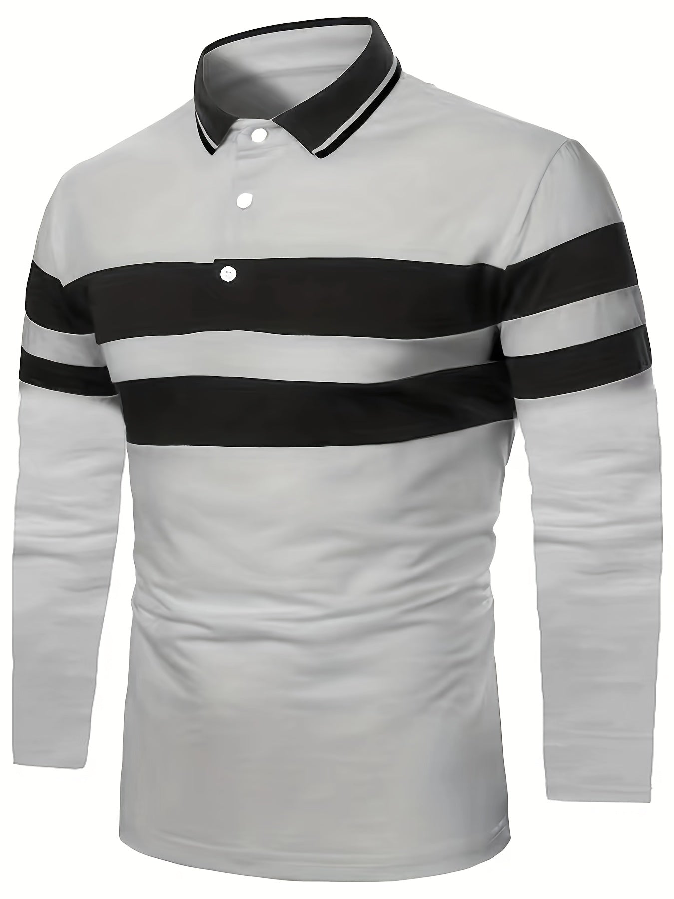 Casual Men's All-match Color Block Long Sleeve Lapel Golf Shirt, Spring Fall Sports