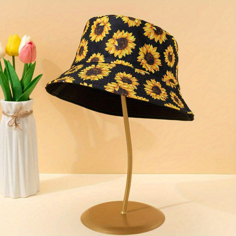 Sun Flower Fisherman Hat Trend Printed Casual Bucket Hat Women Outdoor Sunscreen Travel Beach Hats