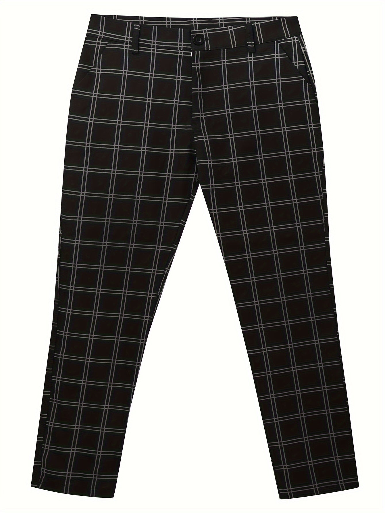 Men's Plaid Formal Dress Pants With Pockets, Slim Fit Trousers For Outdoor Activities, Daily Wear For Spring And Autumn