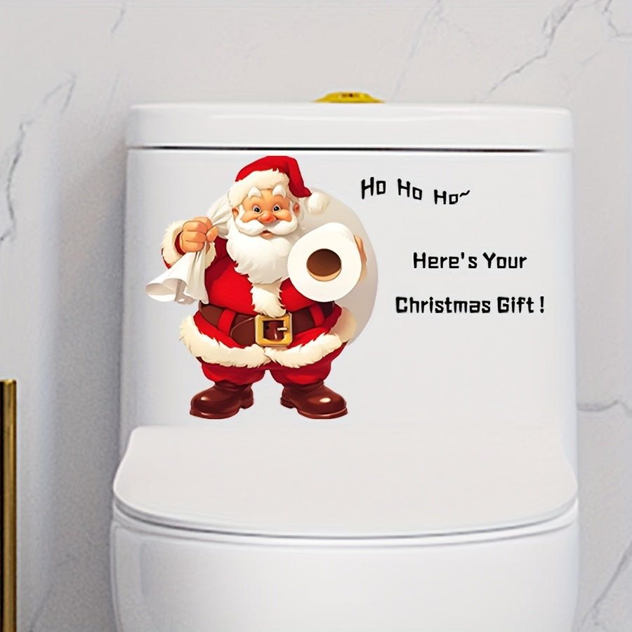 Santa Claus Christmas Toilet Lid Decal - Removable PVC Bathroom Sticker, Matte Finish, Reusable Holiday Wallpaper Decorative Toilet Bolt Covers Toilet Stickers Decals Removable