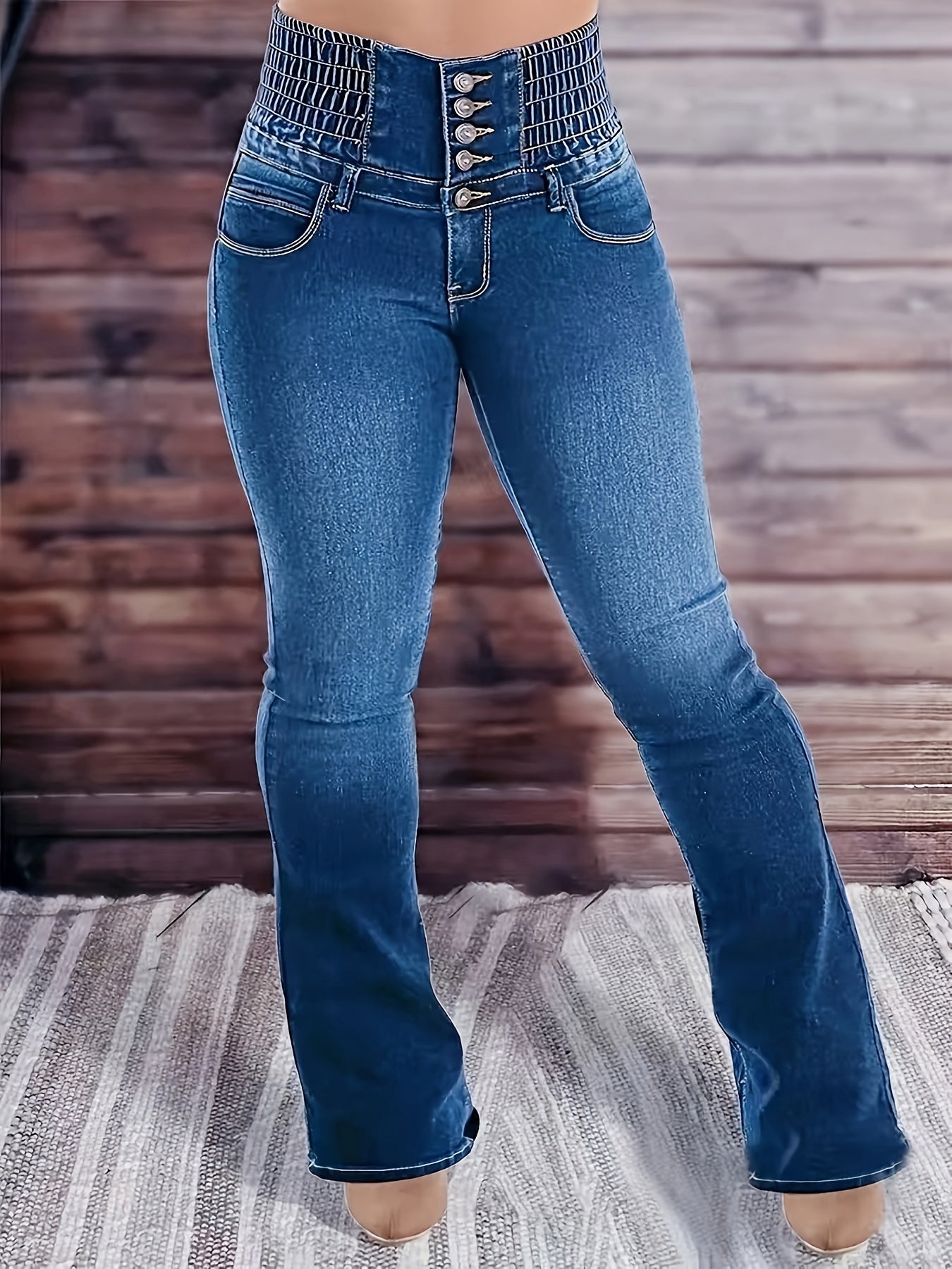 High Waist High-Rise Stretchy Jeans With Multiple Pockets, Spandex Blend, Cotton And Polyester Fabric, Sensual Design, Machine Washable, YIWEIDI Brand