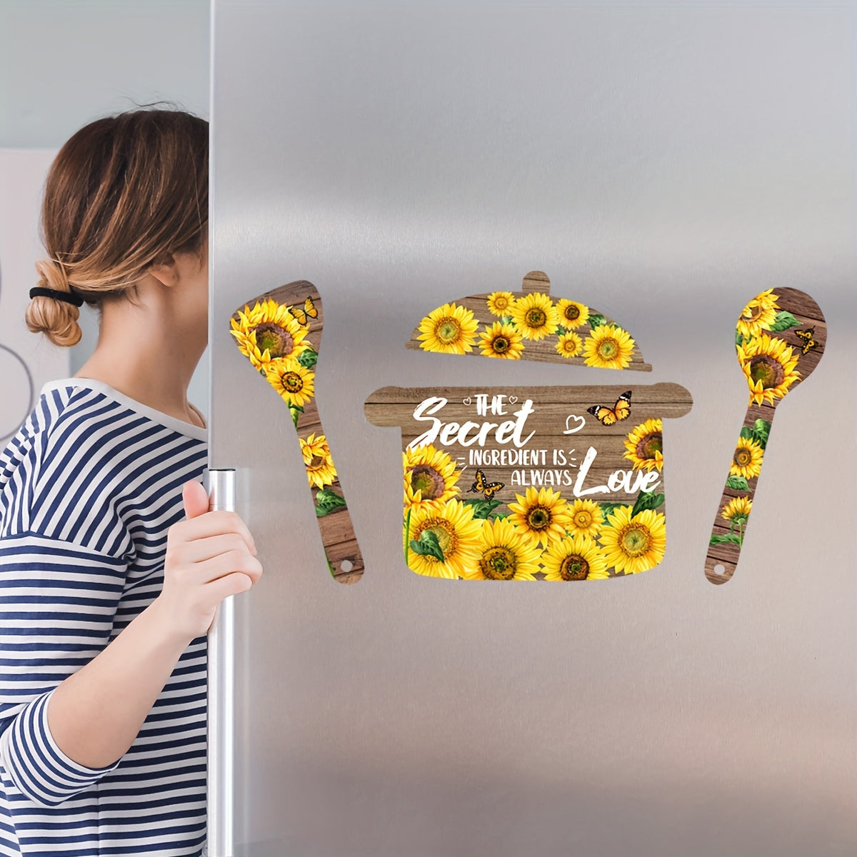 1 Set Creative Wall Sticker, Pot Spoon Sunflower Pattern Self-Adhesive Wall Stickers, Kitchen Entryway Living Room Porch Home Decoration Wall Stickers, Removable Stickers, Wall Decor Decals