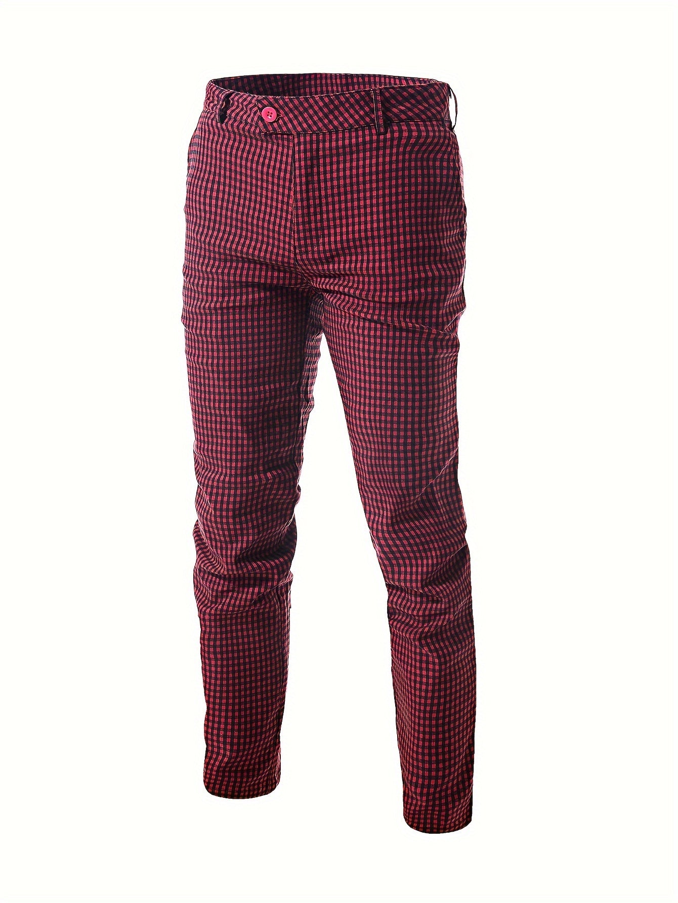 Men's Elegant Plaid Pants Viscose Blend Regular Fit Button Fly Trousers with Slight Stretch - All-Season Business Casual Long Length Anti-Wrinkle Party Dress Pants