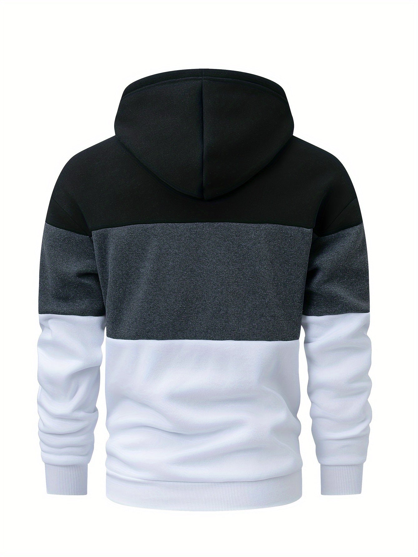 Men's Hooded Color Block Pattern Long Sleeve Sweatshirt With A Kangaroo Pocket, Casual And Chic Hoodie For Outdoors Wear